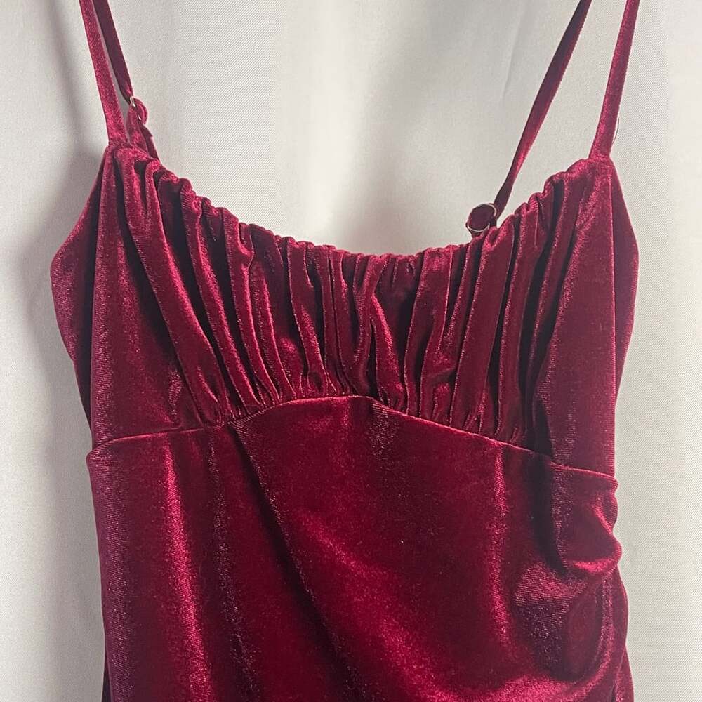 Steps New York Red Velvet Ruched Cami Midi Dress Size S
